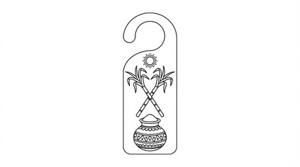 line art door hanger template for makar sankranti festival illustration template featuring sun icon above sugarcane and traditional pot on pure white background isolated for easy use