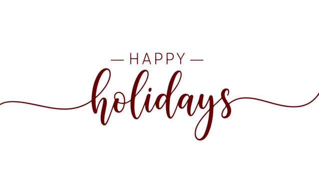 Happy Holidays" greeting card with elegant script font and decorative flourishes