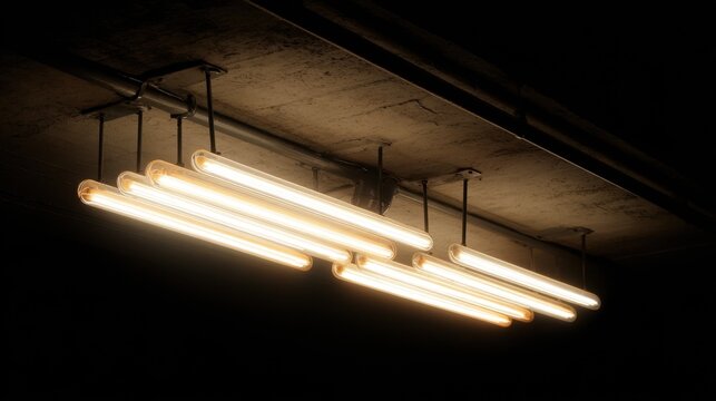 Bright and economical, fluorescent lighting remains a workplace staple, combining efficiency with challenges in warmth and visual comfort.
