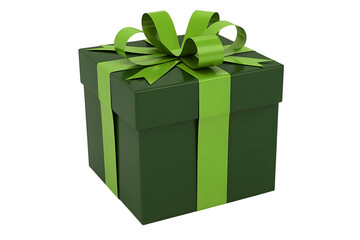A green gift box with a ribbon isolated on transparent background for christmas