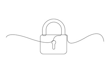 Obraz premium Lock icon continuous one line art design clean minimalist outline illustration