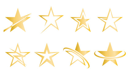 Golden creative stars in bold. Icons of shining precious stars clip art. Logo, symbol, icon, design elements. Vector graphics
