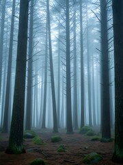 Fototapeta premium Spooky Mist-Covered Woodland with Female Figure 