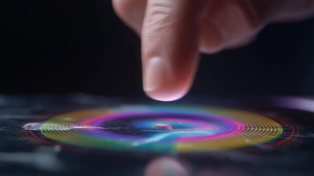 Human Finger Interacting with Advanced AI Touchscreen Interface.