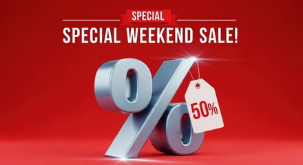 Special weekend sale banner with large percentage symbol and discount tag