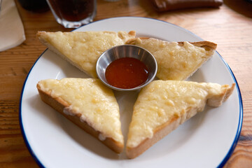 Classic Welsh Rarebit on Toast with Spicy Chilli Dip