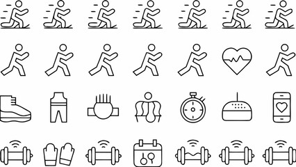 Modern fitness icon set promoting active lifestyle and healthy choices, original vector graphics for diverse uses