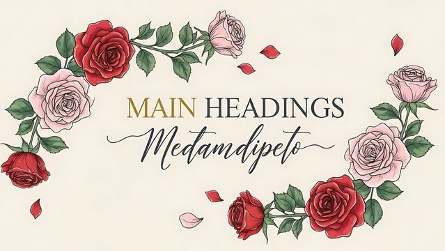 Elegant floral wreath with vintage roses and script text for design