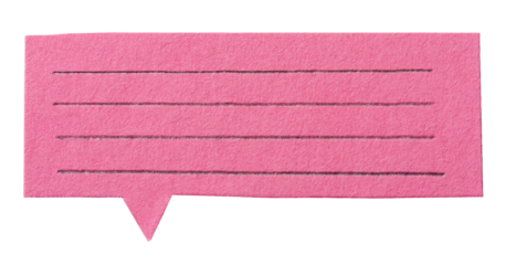 Isolated cut out ruled pink paper speech bubble with lines for copy space for text on transparent png background design element