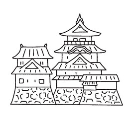 Naklejka premium 松山城の手描きイラスト