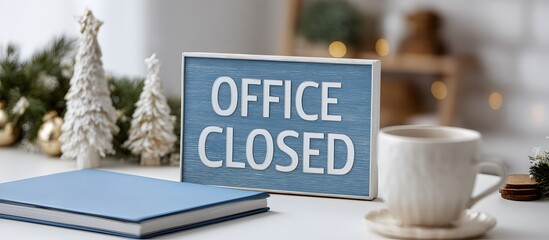 Fototapeta premium closed office sign with Christmas decorations