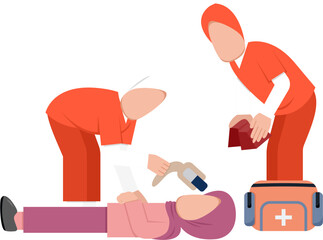 Muslim Paramedics Assisting Patient Illustration