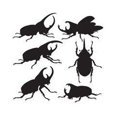 Rhinoceros Beetle Silhouettes Collection, Rhinoceros Beetle Silhouette, Insect Vector, Bug Illustration