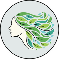 Serene beauty goddess with flowing leaf hair embodies nature's wellness and eco-friendly serenity