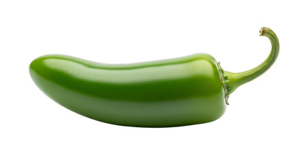 A single vibrant jalapeño pepper displayed in a horizontal position on transparent background