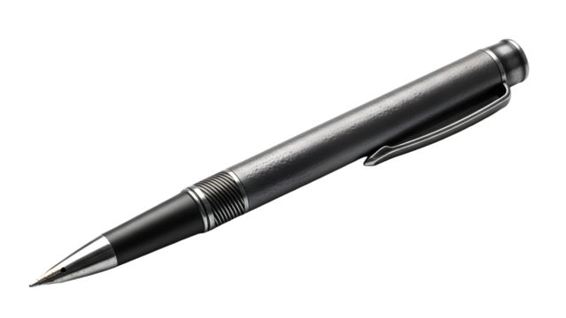 Elegant dark metallic pen on black background for writing and signing documents with style and precision
