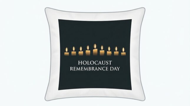 festive pillow print template for holocaust remembrance day memorial illustration template featuring row of small candles on a dark background on pure white background isolated for easy use