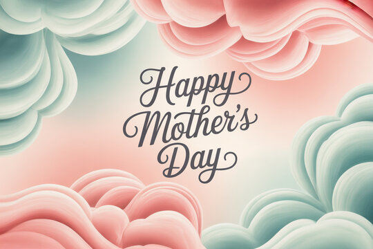 Elegant Happy Mother's Day greeting card design with beautiful pastel waves framing the message, perfect for spring promotions and heartfelt holiday wishes