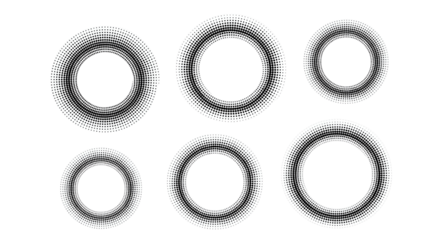 Six abstract oval shapes with textured lines