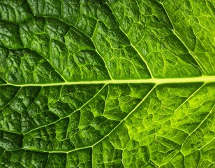 A Captivating Close-Up of a Vibrant Green Leaf Vein Structure and Details