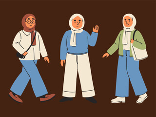 Diverse Group Of Young Muslim Women Dressed In Stylish Modest Attire Engaging In Daily Life