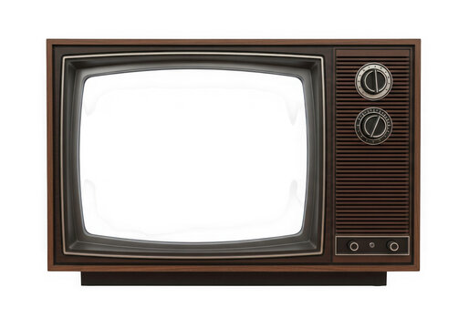 Vintage television set with static screen isolated on transparent background