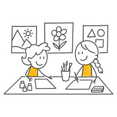 Two Creative Workers Happily Sketching On A Joint Project To Develop Their Ideas.