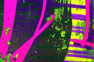 Fototapeta premium Neon graffiti art in pink, yellow, neon green. Y2K, 90s style, fluorescent, bold patterns, urban vibes. Street art, digital designs, creative backgrounds, modern urban visuals.