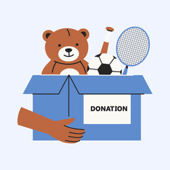 Illustration Of A Donation Box Filled With Toys And Sports Equipment For Charity Purposes