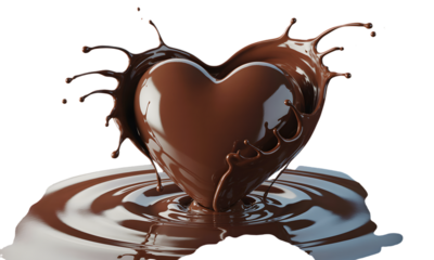 Chocolate heart splash isolated on transparent background for valentine s day