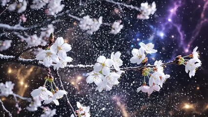 Enchanting cherry blossoms gracefully dancing against a mesmerizing cosmic backdrop, creating a dreamlike floral fantasy with sparkling light and ethereal beauty, perfect for spring - Powered by Adobe