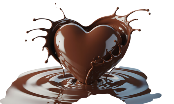 Chocolate heart splash isolated on transparent background for valentine s day