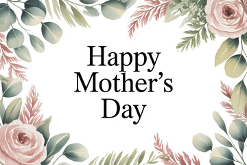 Delicate watercolor roses and foliage frame a heartfelt Happy Mother's Day message, perfect for cards, invitations, and social media sharing to celebrate mothers everywhere