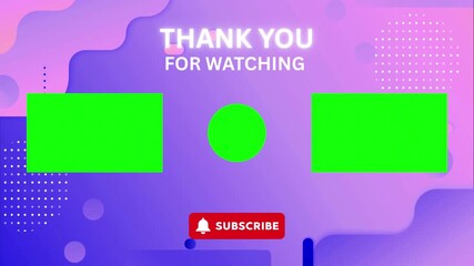 A modern and vibrant end screen template, perfect for YouTube videos, featuring placeholders for related content and a call to subscribe, with a thank you message. - Powered by Adobe