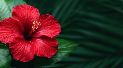 Vibrant tropical event close-up of bright red hibiscus in lush garden nature photography