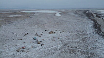 Siberia Nenets photo drone of the samoyedos desert in Yamal Russia © pau