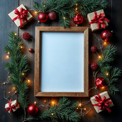 Christmas Photography Wood Frame Mockup with Candy Canes
