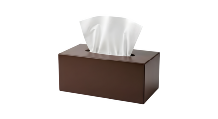 Brown box holds white tissues, isolated studio shot. Use for cleanliness, hygiene, healthcare visuals or product photography.
