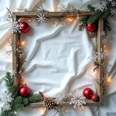 Christmas Card Frame Mockup with Cream Fabric Backdrop
