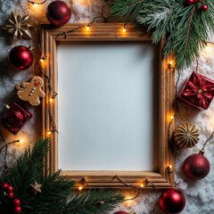 Christmas Vertical Photo Frame Mockup with Pine and Baubles