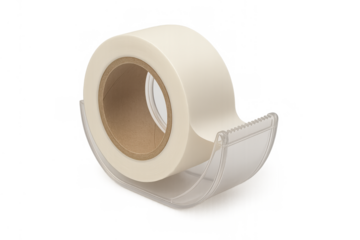 Adhesive tape roll in clear dispenser, masking, office and school supply, object on transparent background