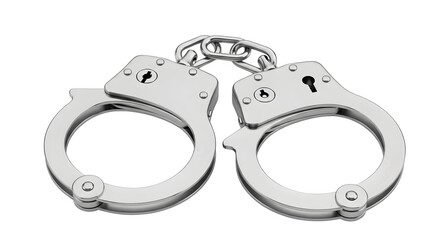 Silver handcuffs shine on black, creating a dramatic look for crime, justice, or security themed content, great for digital media, posters, or presentations.