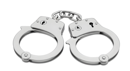 Silver handcuffs shine on black, creating a dramatic look for crime, justice, or security themed content, great for digital media, posters, or presentations.