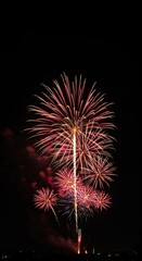 Vibrant burst of colorful pyrotechnics illuminating the dark night sky with a spectacular display of light and smoke, creating a festive atmosphere ,magnificent ,nightscape ,dramatic