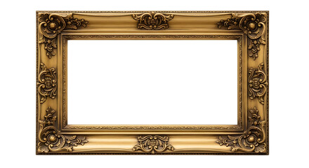 Golden ornate frame presents opulent, antique style with surface relief, ideal for art display, historical branding, or vintage design.
