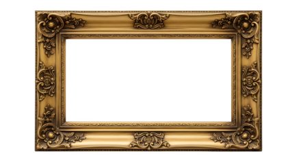 Golden ornate frame presents opulent, antique style with surface relief, ideal for art display, historical branding, or vintage design.