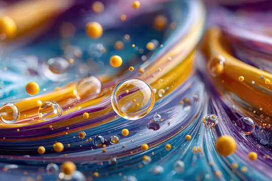 Colorful Abstract Swirls with Floating Spheres and Droplets