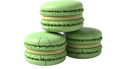 Green macarons stack shows textured surfaces against black background, perfect for food photography, menu designs, and bakery social media content.