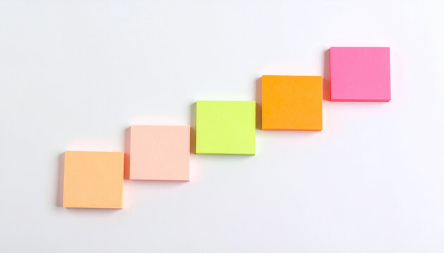 Marketing plan brainstorming sticky strategy business idea creativity note planning teamwork arranged colorful adhesive notes ascending order