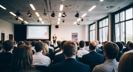 Engaging Corporate Event A Dynamic Business Conference Featuring an Inspiring Keynote Speaker A Modern Auditorium Filled with Eager Attendees Sharing Knowledge Growth